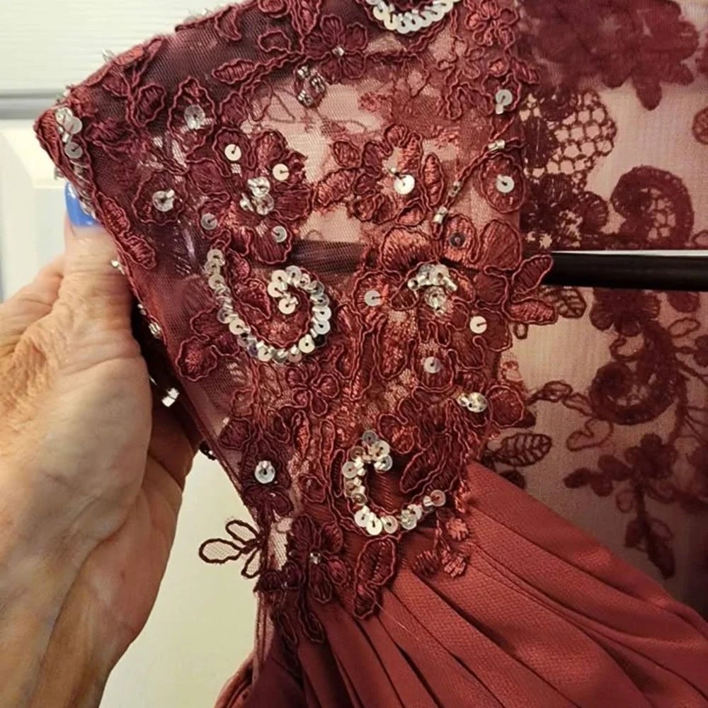 Azazie Raspberry Colored Ruched Embellished Gown - Picture 5 of 6